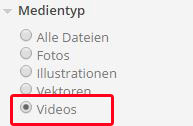 Videos in den linken Suchfiltern in der Suchansicht auf der PantherMedia Webseite