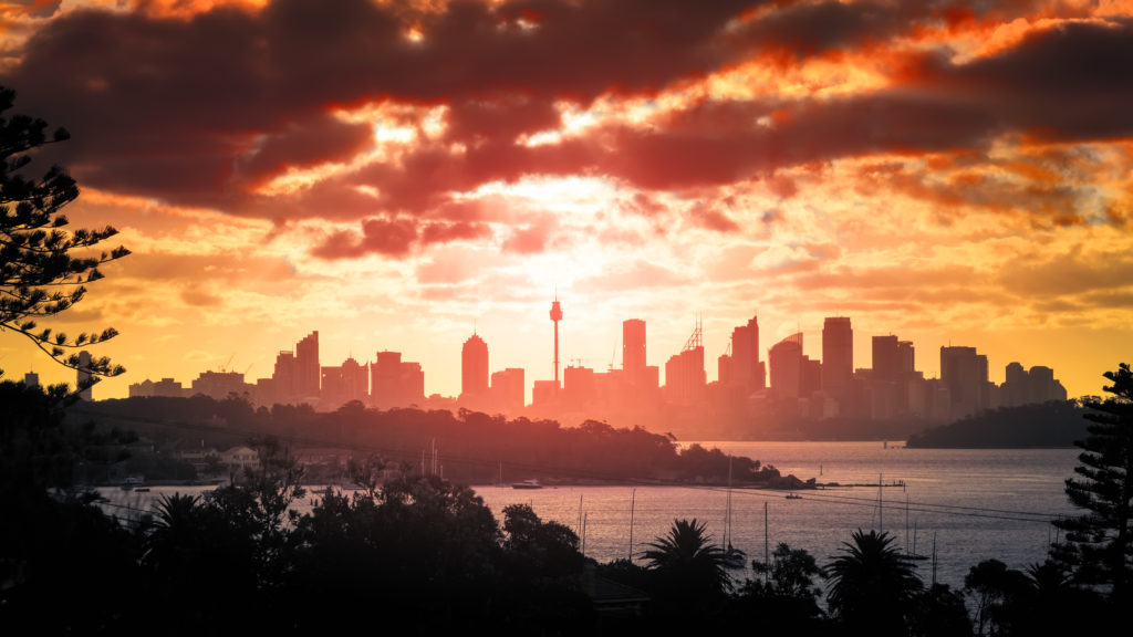 Skyline, Sydney, AMP-Turm, AMP-Tower, dramatischer Himmel, Sonnenuntergang