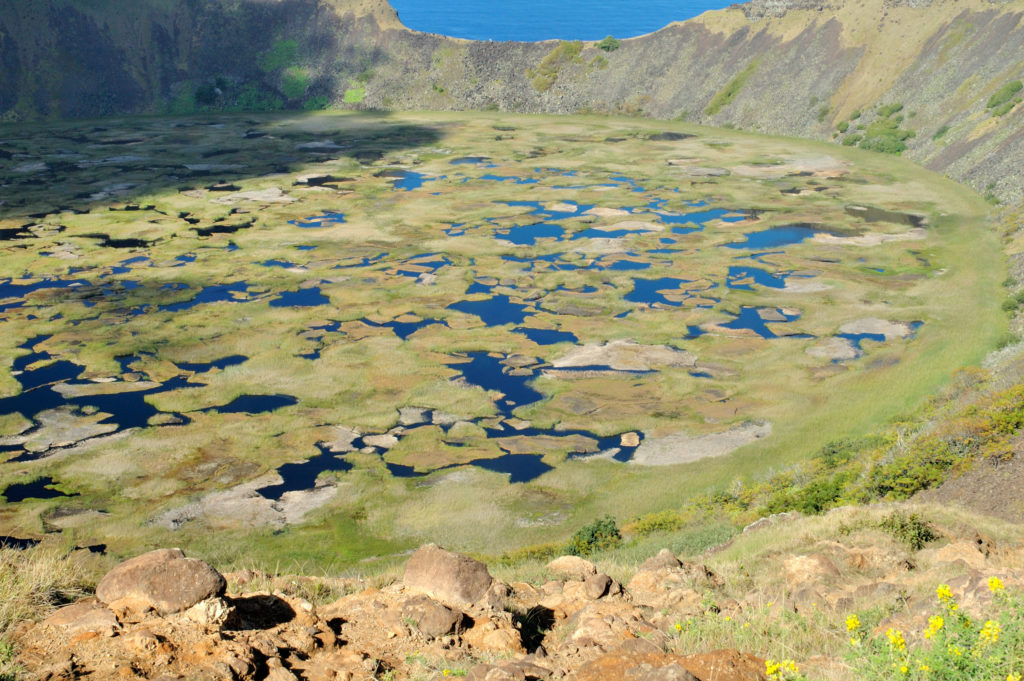 Rapa Nui, Easter Island, volcano, crater, caldera, gras, lake, Rano Kau, Isla de Pascua