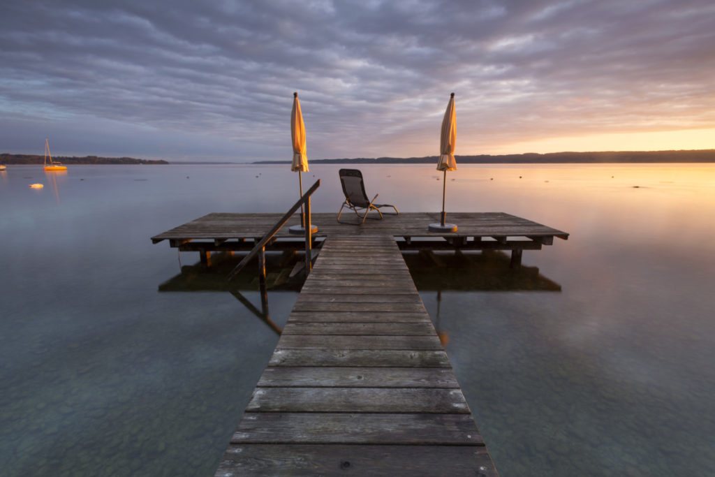 Jetty, Sunrise, Bavaria, Germany, Imagebroker