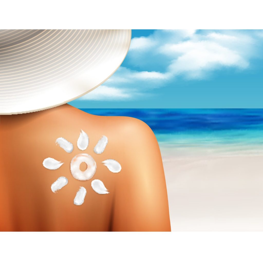 Hat, beach, sun creme, sun milk, skin, vector, vector illustation, Royalty Free 