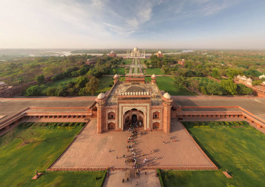 Taj Mahal, India, historical, culture, learning, experience. holiday, vacation, aerial image, drone photography, royalty free