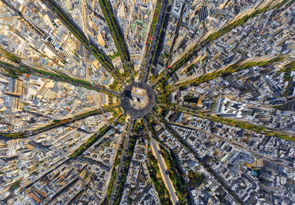 Paris, Frankreich, Luftaufnahme, Drohnenfotografie, Arc de Triomphe, lizenzfrei