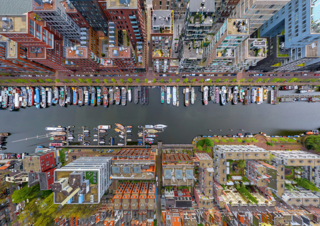 Amsterdam, canal, bird'seye view, drone, Boats, The Netherlands, City of Football 2020, royalty free, photo, stockphoto, stockagency, panthermedia