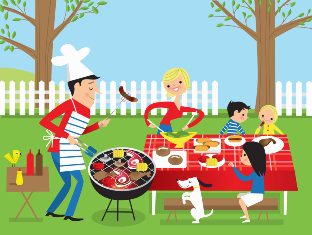 staycation, garten, grillen, familie, eltern, kinder, spass, illustration lizenzfrei, lizenzfreie Bilder, panthermedia