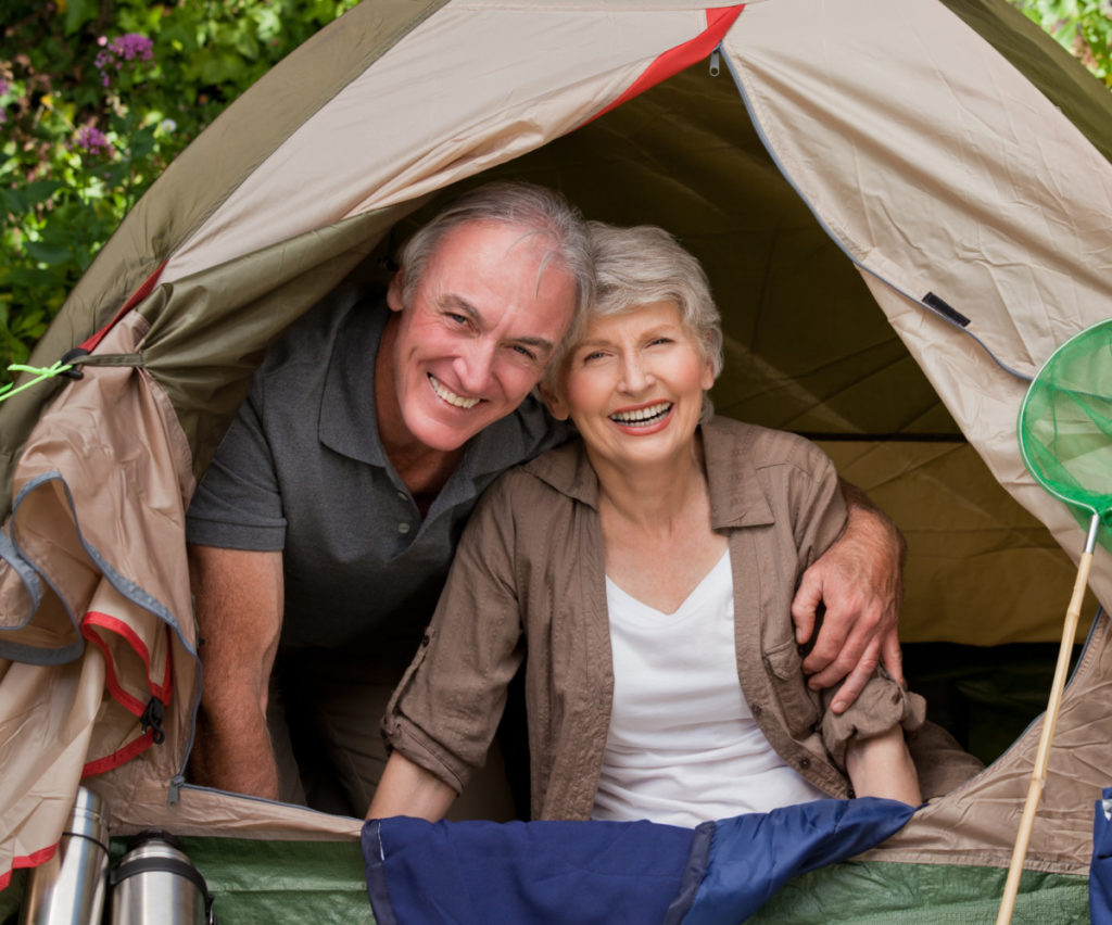 camping, garden, couple, seniors, happy, royalty free